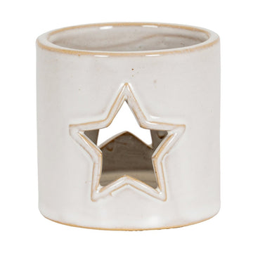 White Ceramic Star Cut-Out Tealight Holder - RUTHERFORD & Co