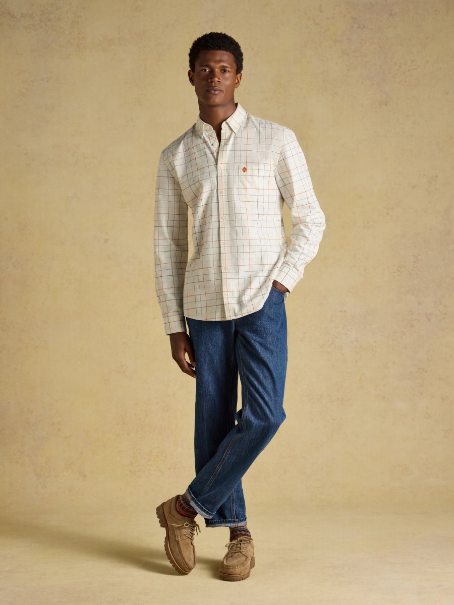 White Checked Classic Fit Cotton Oxford Shirt - RUTHERFORD & Co