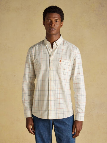 White Checked Classic Fit Cotton Oxford Shirt - RUTHERFORD & Co