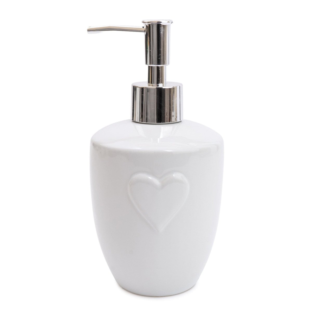 White Embossed Heart Lotion Dispenser - RUTHERFORD & Co