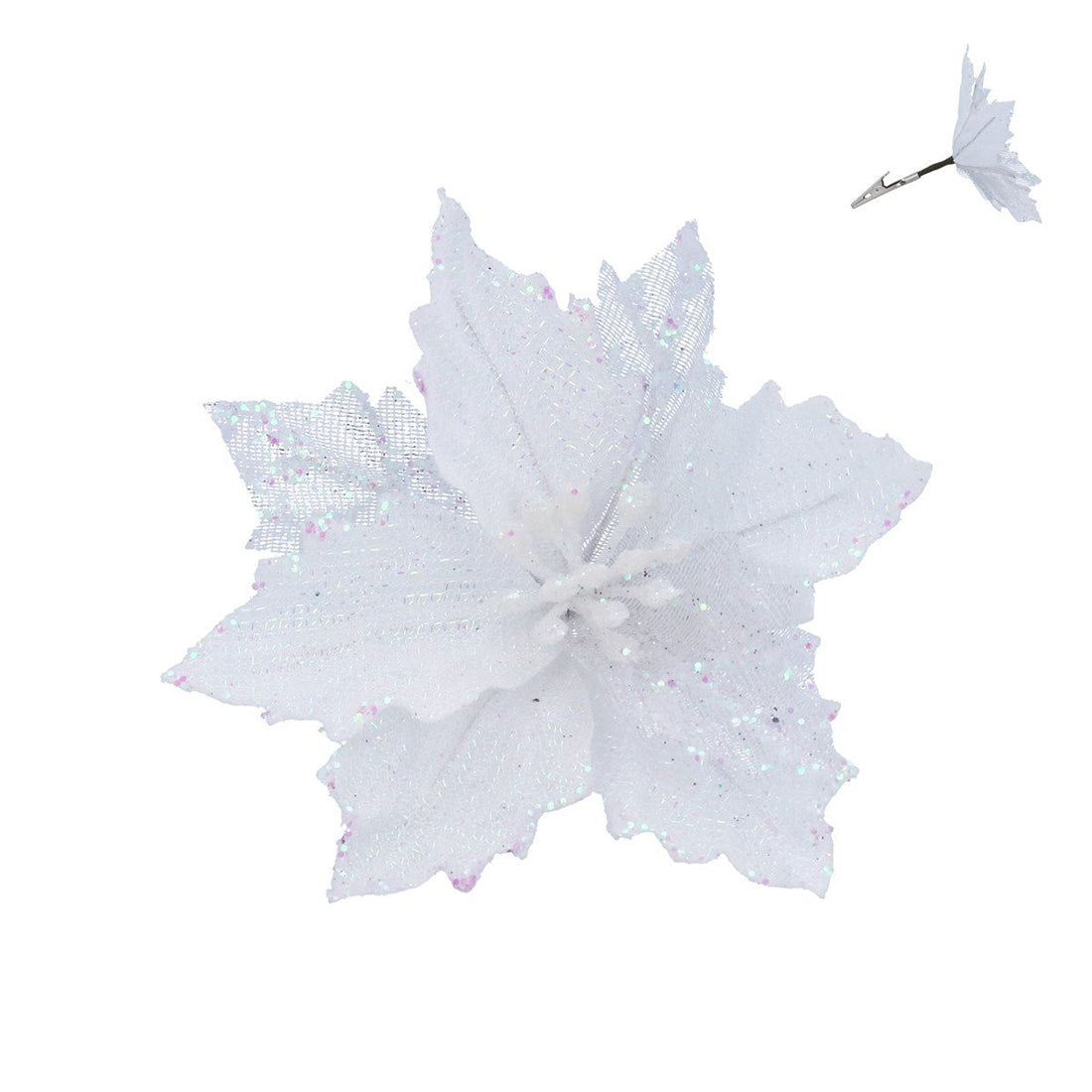 White Poinsettia Fabric Clip on Flower (14cm) - RUTHERFORD & Co