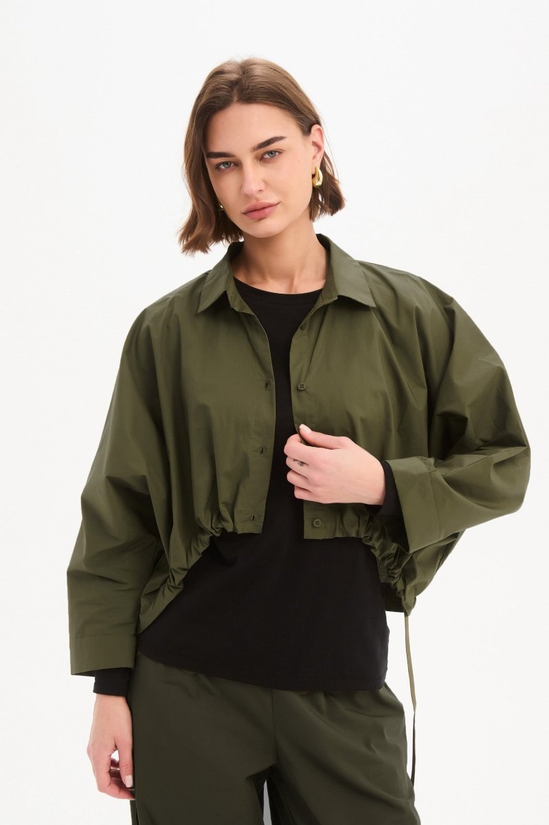 Wide Crop Poplin Overshirt Khaki - RUTHERFORD & Co