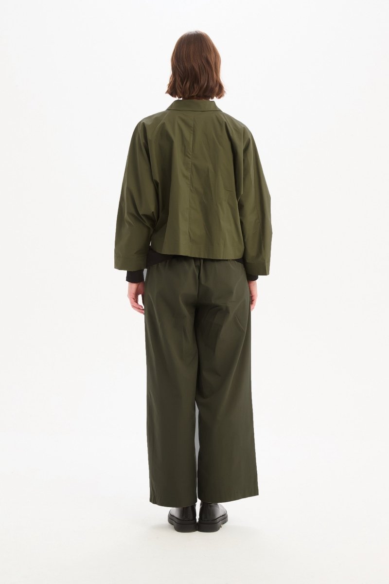 Wide Crop Poplin Overshirt Khaki - RUTHERFORD & Co