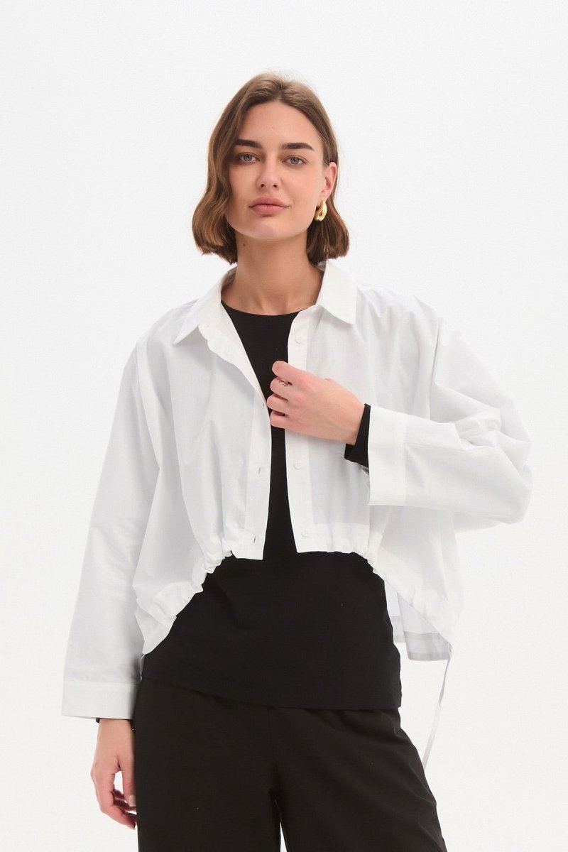 Wide Crop Poplin Overshirt White - RUTHERFORD & Co