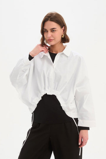 Wide Crop Poplin Overshirt White - RUTHERFORD & Co