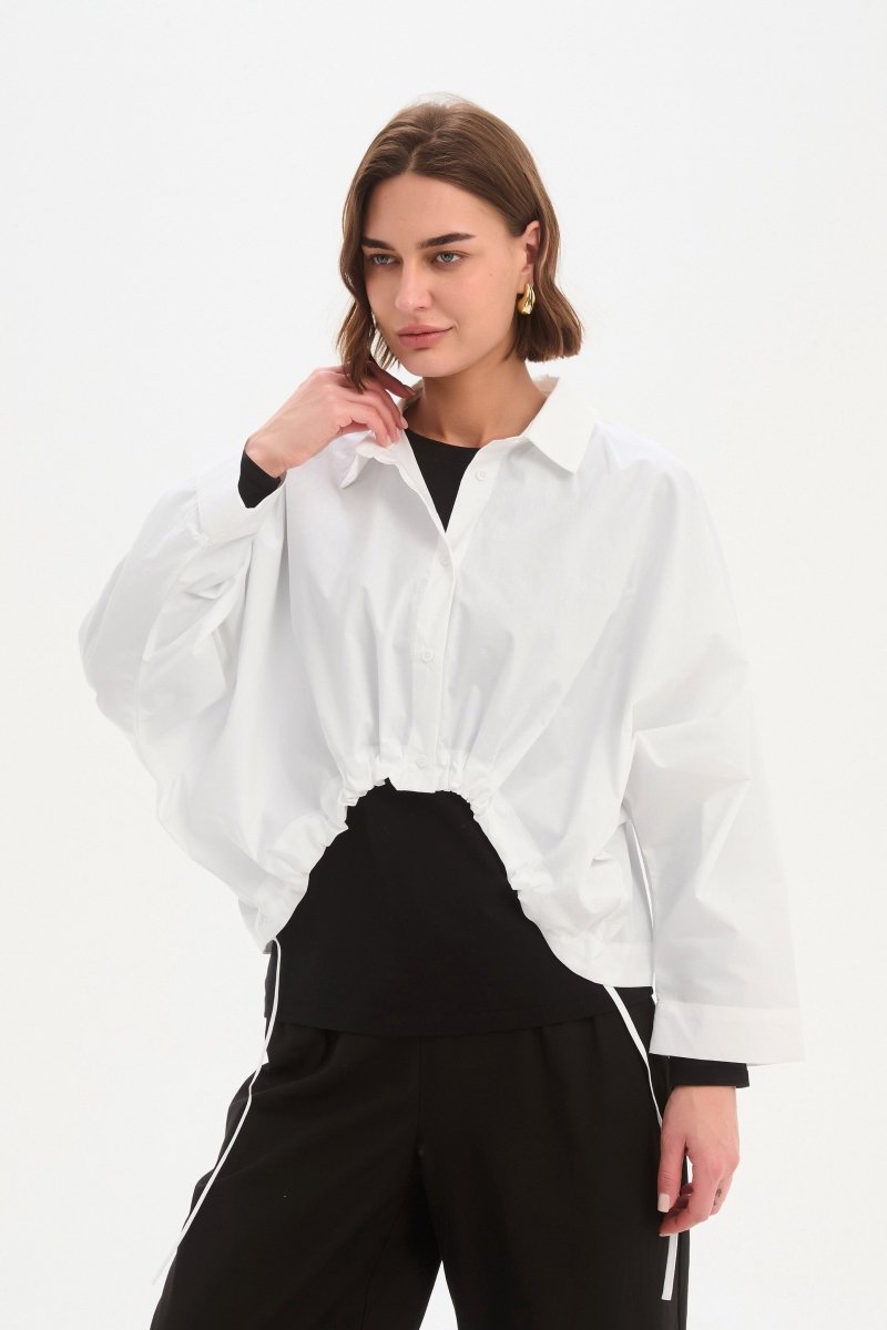 Wide Crop Poplin Overshirt White - RUTHERFORD & Co