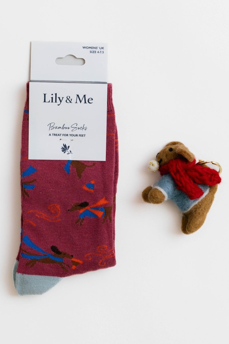 Windy Day Dogs Socks And Dog Keyring Giftbox - RUTHERFORD & Co