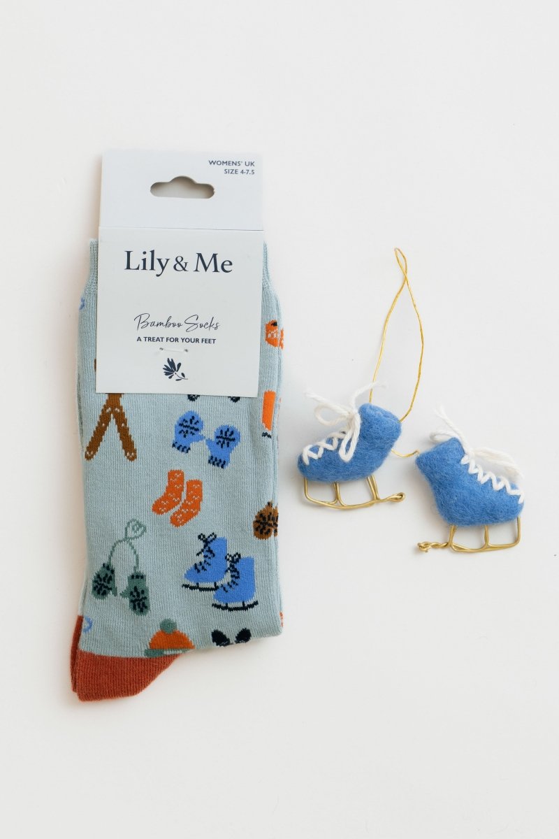 Winter Holiday Socks And Ice Skates Decoration Giftbox - RUTHERFORD & Co