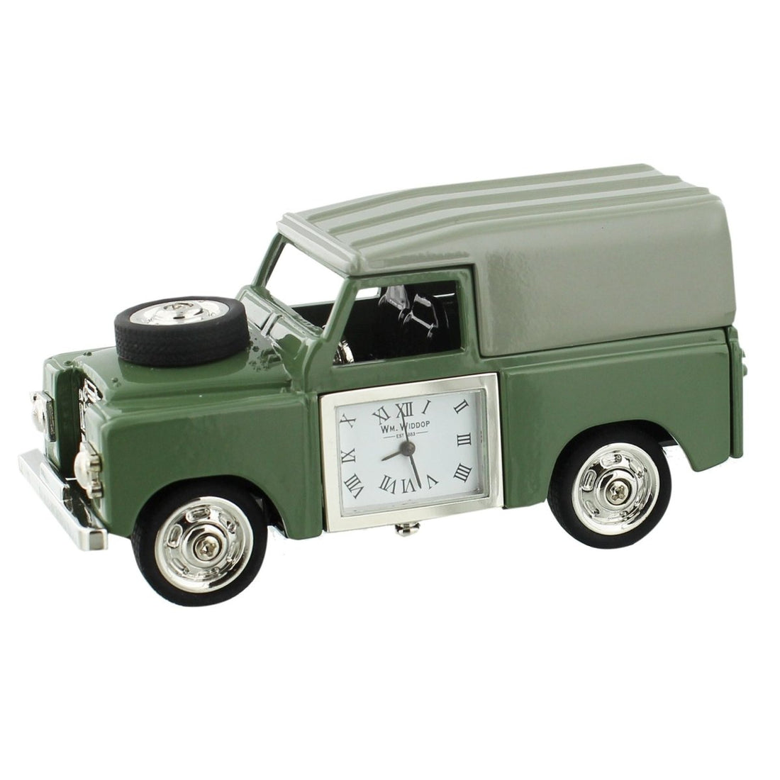 Wm Widdop Miniature Clock - 4 Wheel Drive Green - RUTHERFORD & Co