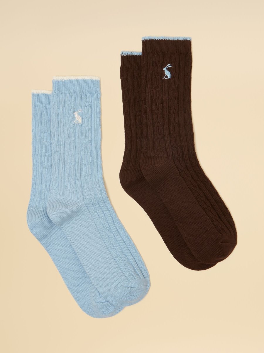 Women's Cable Knit Chocolate & Blue Socks 2 Pack (Size 4–8) - RUTHERFORD & Co