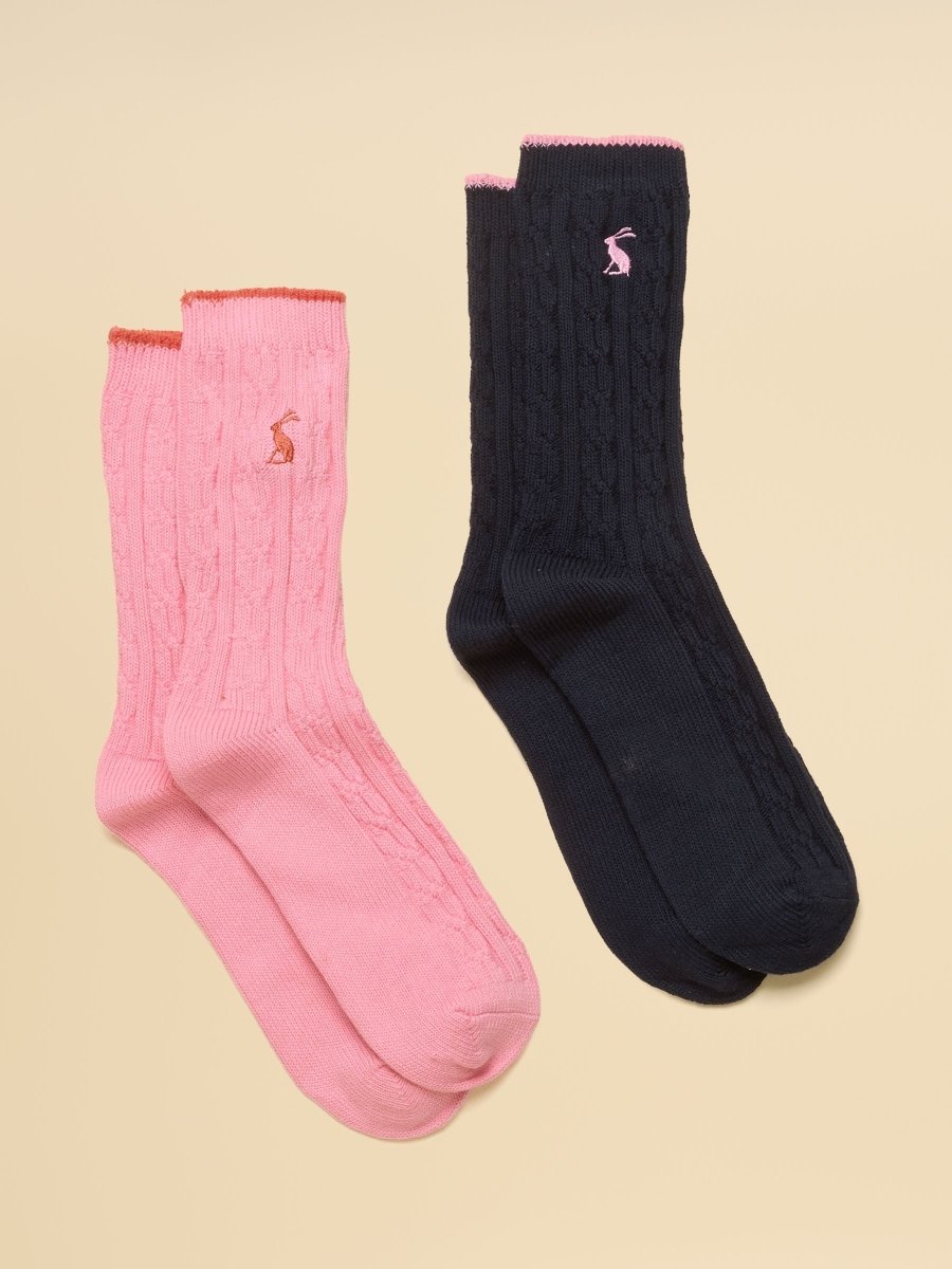 Women's Cable Knit Navy & Pink Socks 2 Pack (size 4 - 8) - RUTHERFORD & Co