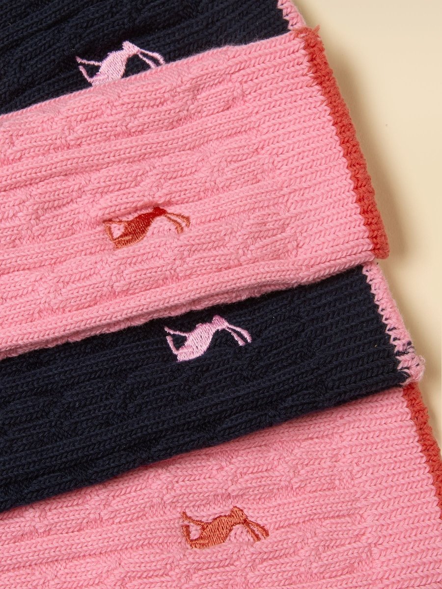 Women's Cable Knit Navy & Pink Socks 2 Pack (size 4 - 8) - RUTHERFORD & Co