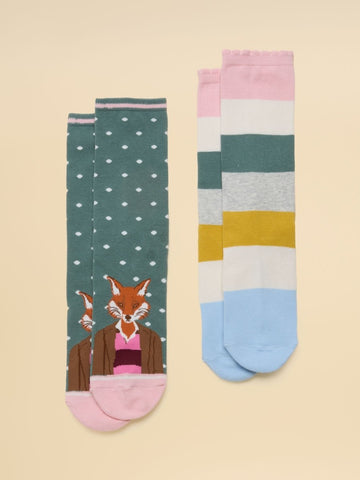 Women's Everyday Green Jonty Cotton Blend Socks 2 Pack (size 4-8) - RUTHERFORD & Co