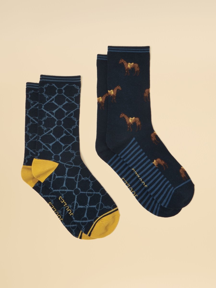 Women's Everyday Navy Horse Cotton Blend Socks 2 Pack - RUTHERFORD & Co
