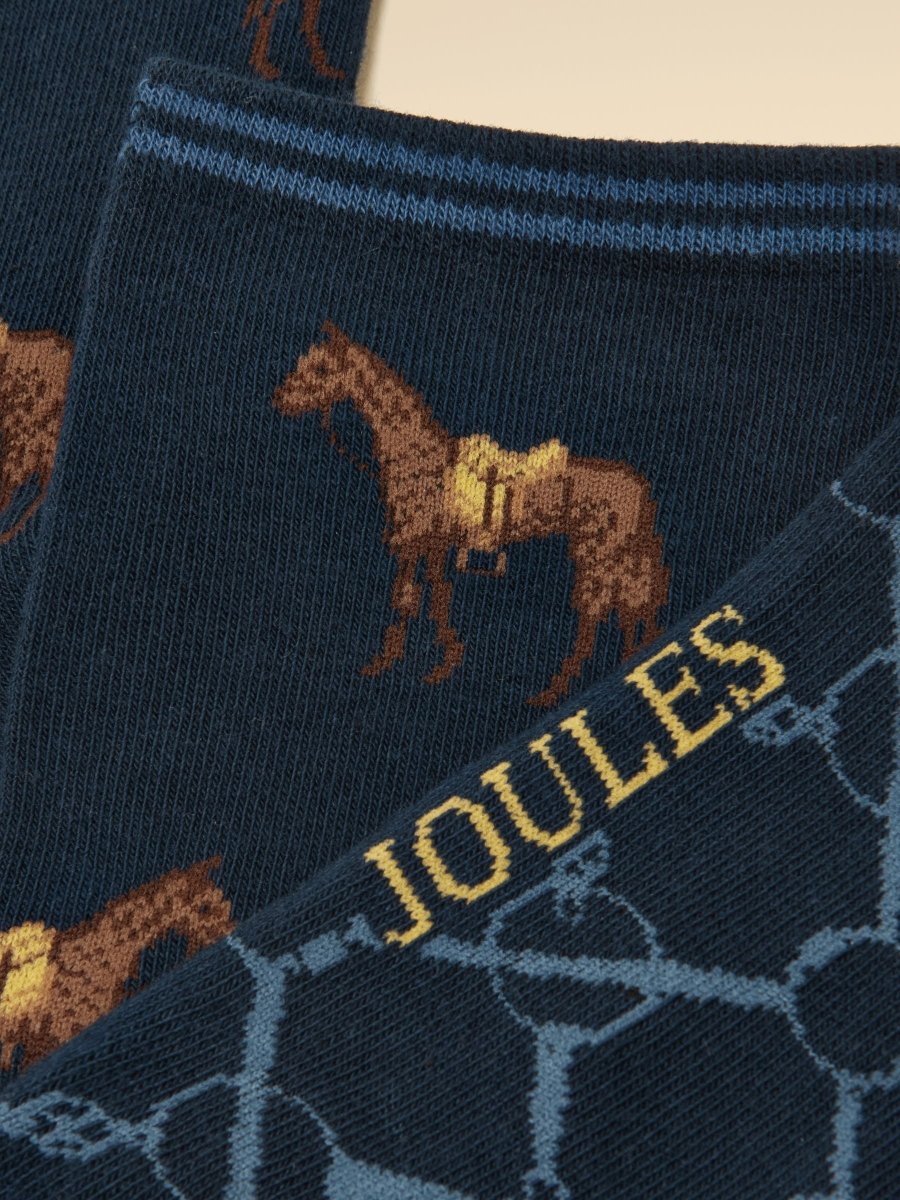 Women's Everyday Navy Horse Cotton Blend Socks 2 Pack - RUTHERFORD & Co