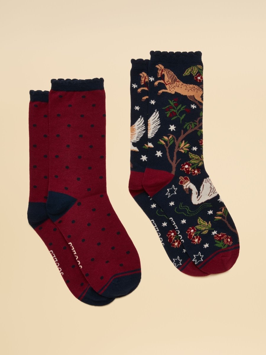 Women's Everyday Navy & Pink Cotton Blend Socks 2 Pack (size 4-8) - RUTHERFORD & Co