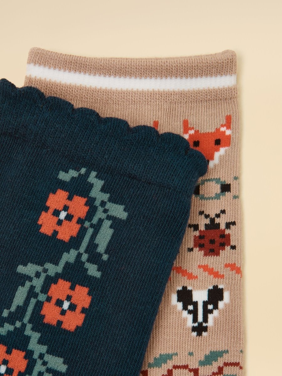 Women's Everyday Tan Fairisle Cotton Blend Socks 2 Pack (size 4-8) - RUTHERFORD & Co