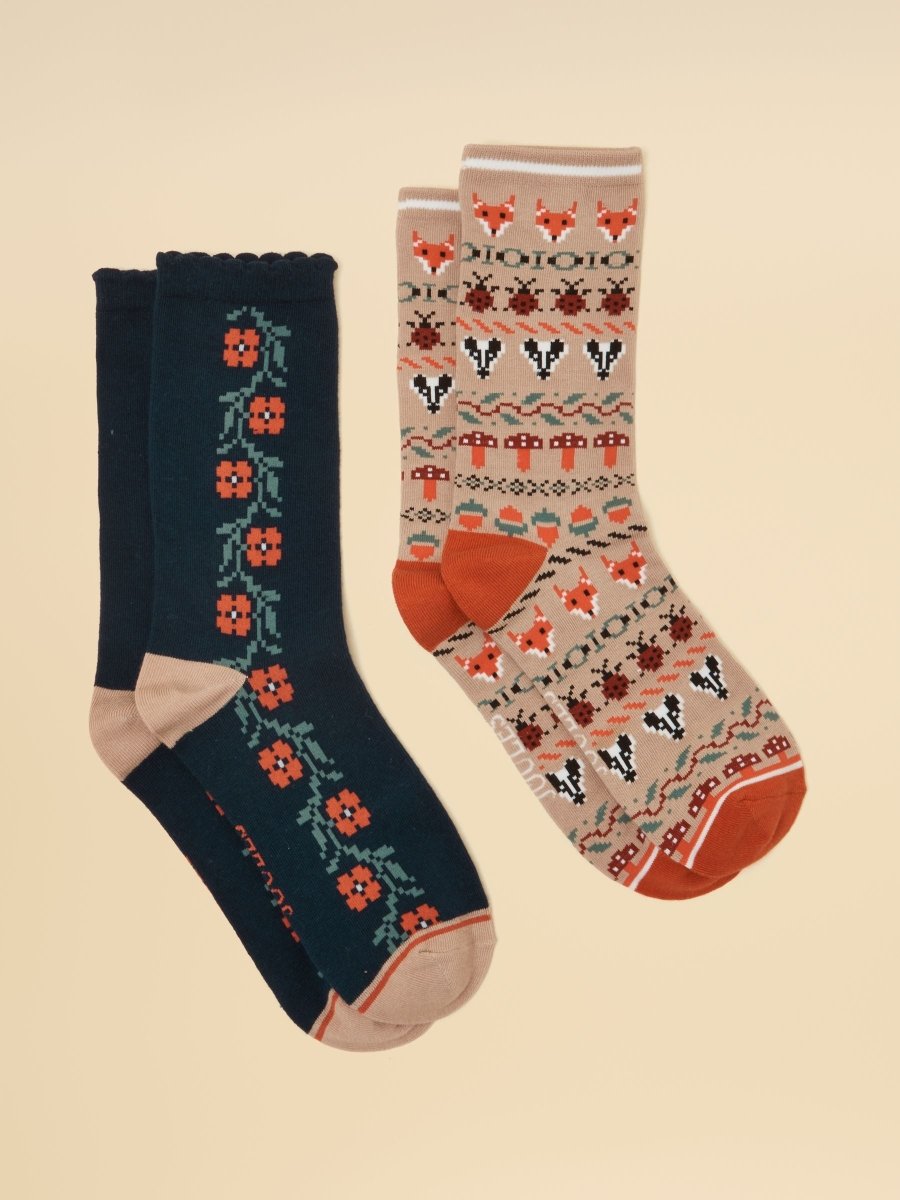 Women's Everyday Tan Fairisle Cotton Blend Socks 2 Pack (size 4-8) - RUTHERFORD & Co