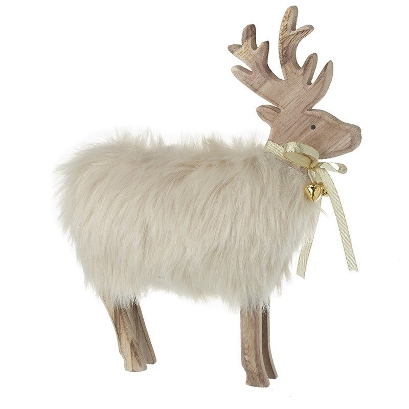 WOODEN DEER WITH FUR BODY - RUTHERFORD & Co