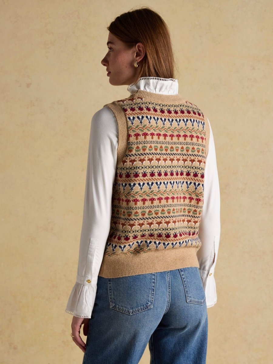 Woodland Oatmeal Intarsia Crew Neck Knitted Vest - RUTHERFORD & Co