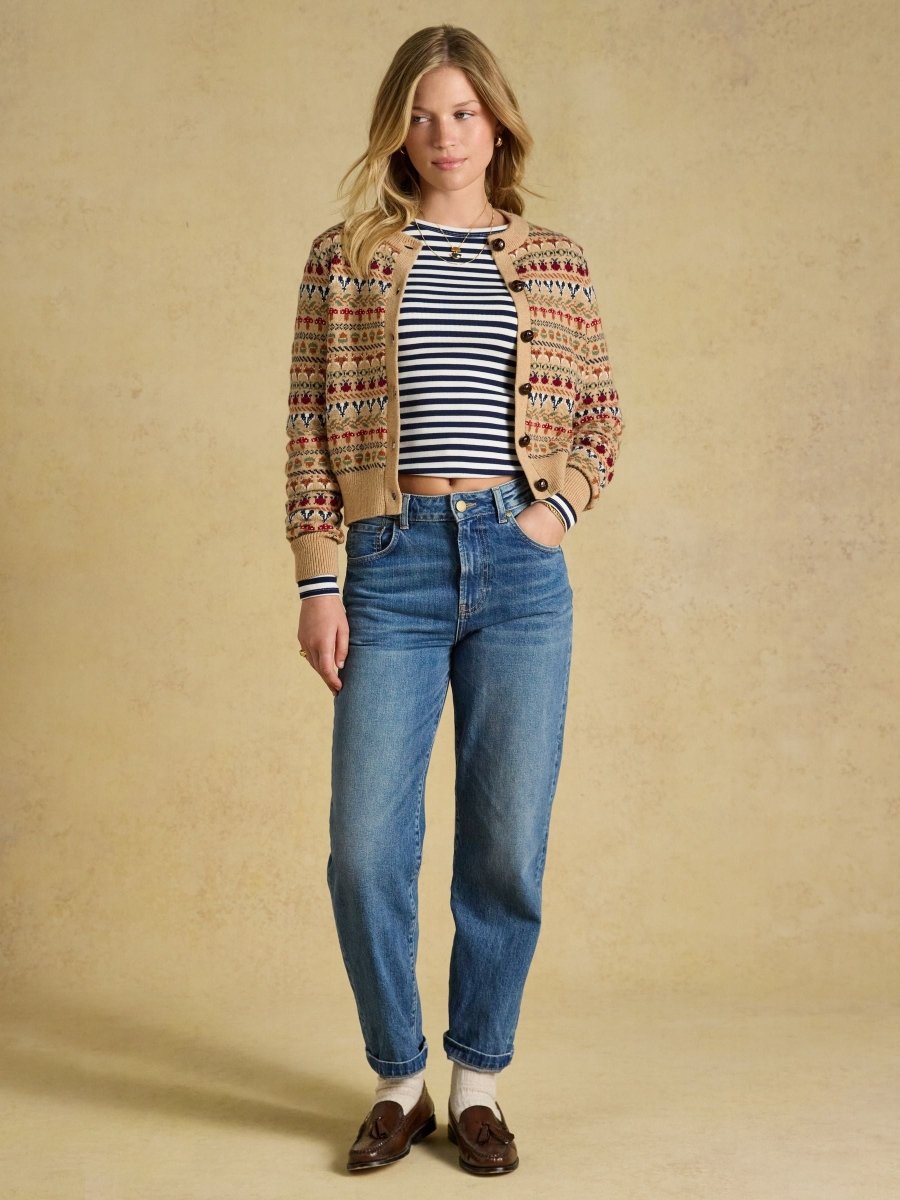Woodland Pattern Oatmeal Cotton Blend Knitted Cardigan - RUTHERFORD & Co