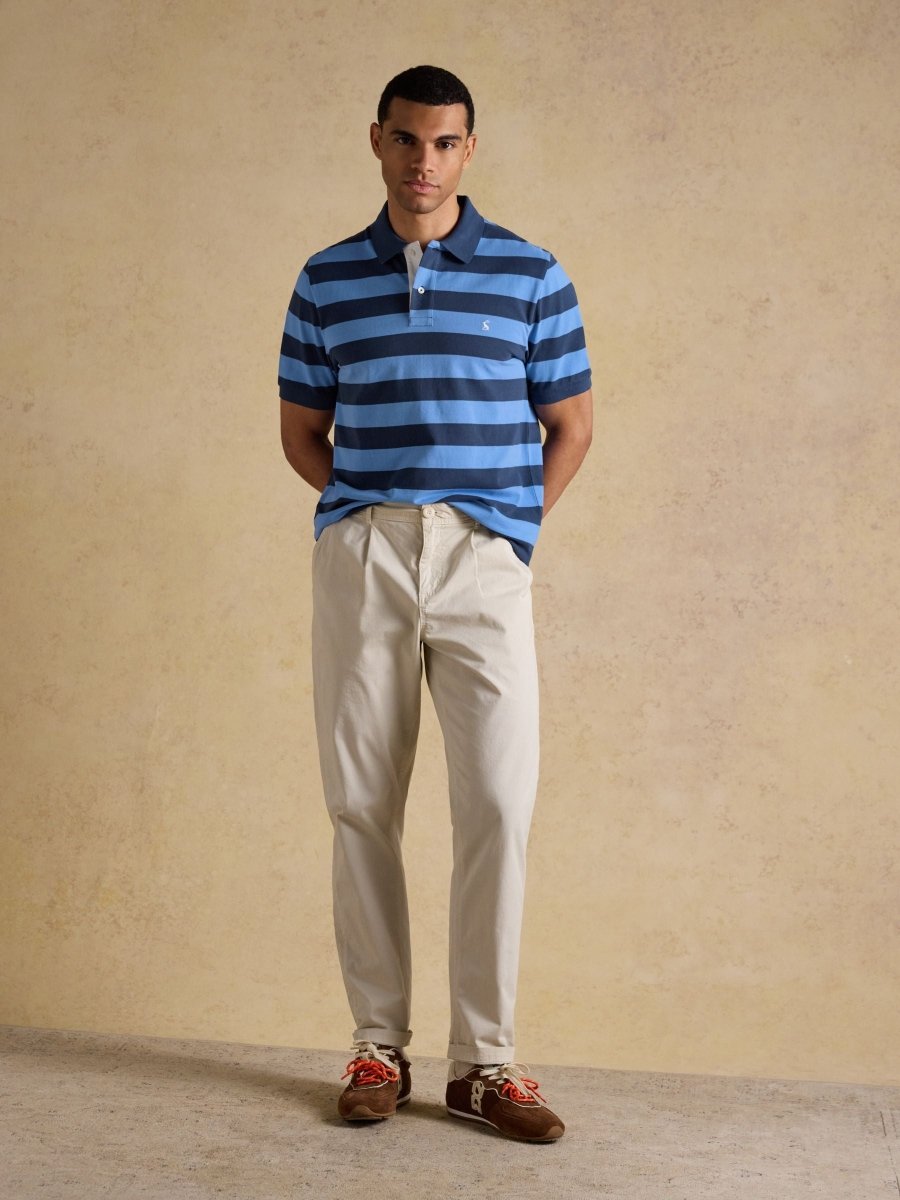 Woody Blue & Navy Stripe Cotton Pique Polo Shirt - RUTHERFORD & Co