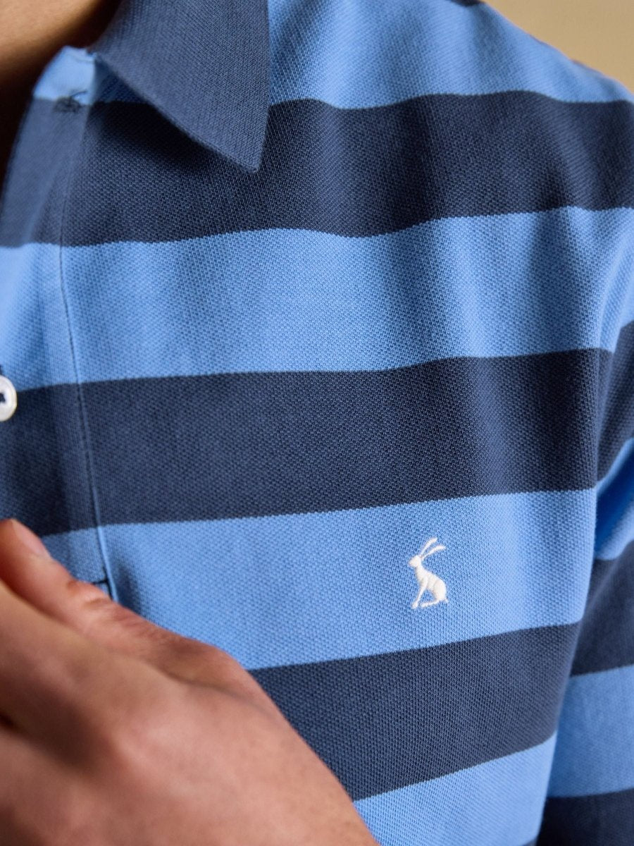 Woody Blue & Navy Stripe Cotton Pique Polo Shirt - RUTHERFORD & Co