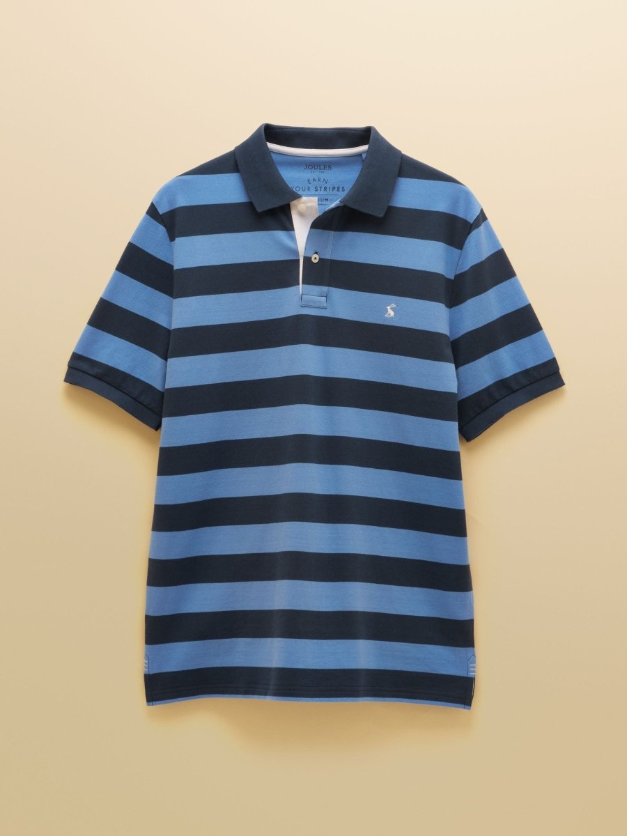 Woody Blue & Navy Stripe Cotton Pique Polo Shirt - RUTHERFORD & Co