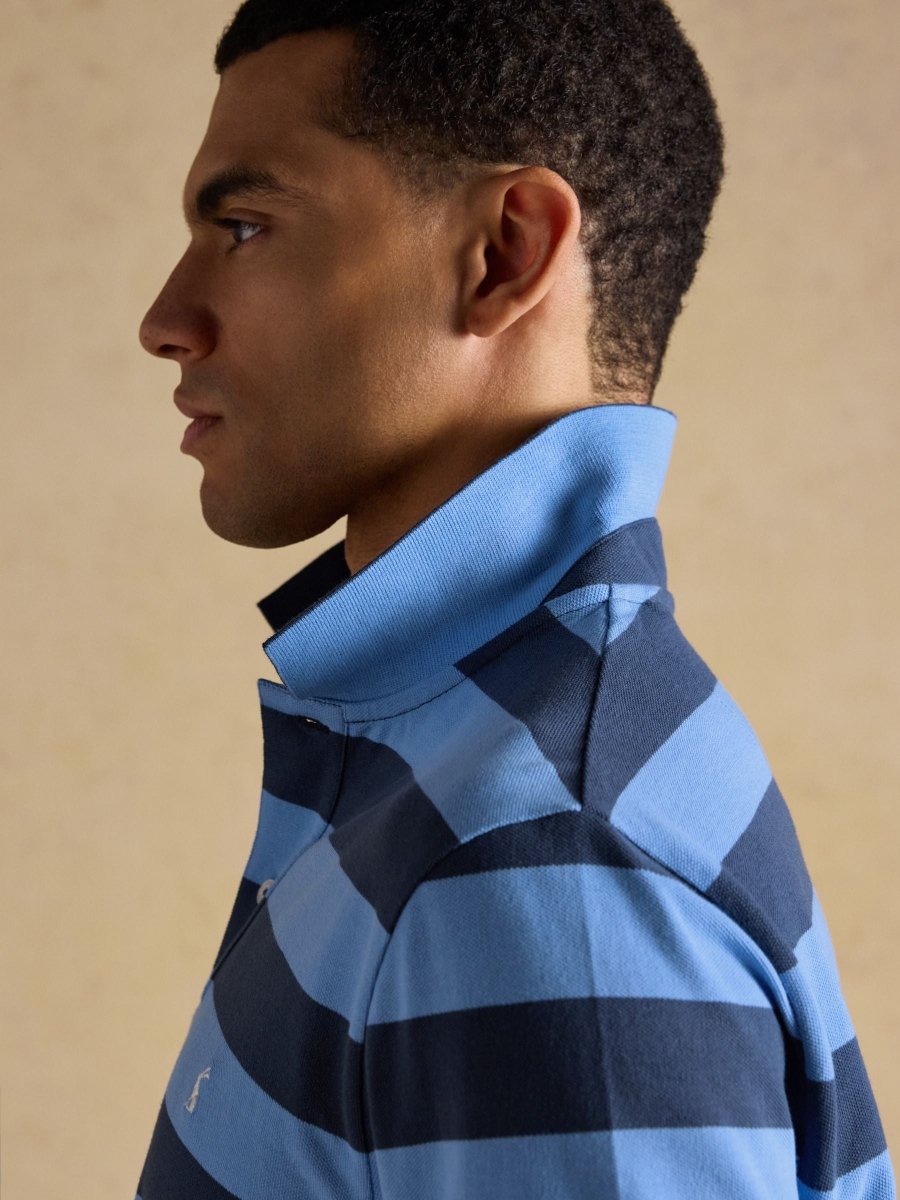 Woody Blue & Navy Stripe Cotton Pique Polo Shirt - RUTHERFORD & Co