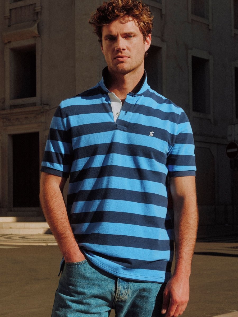 Woody Blue & Navy Stripe Cotton Pique Polo Shirt - RUTHERFORD & Co