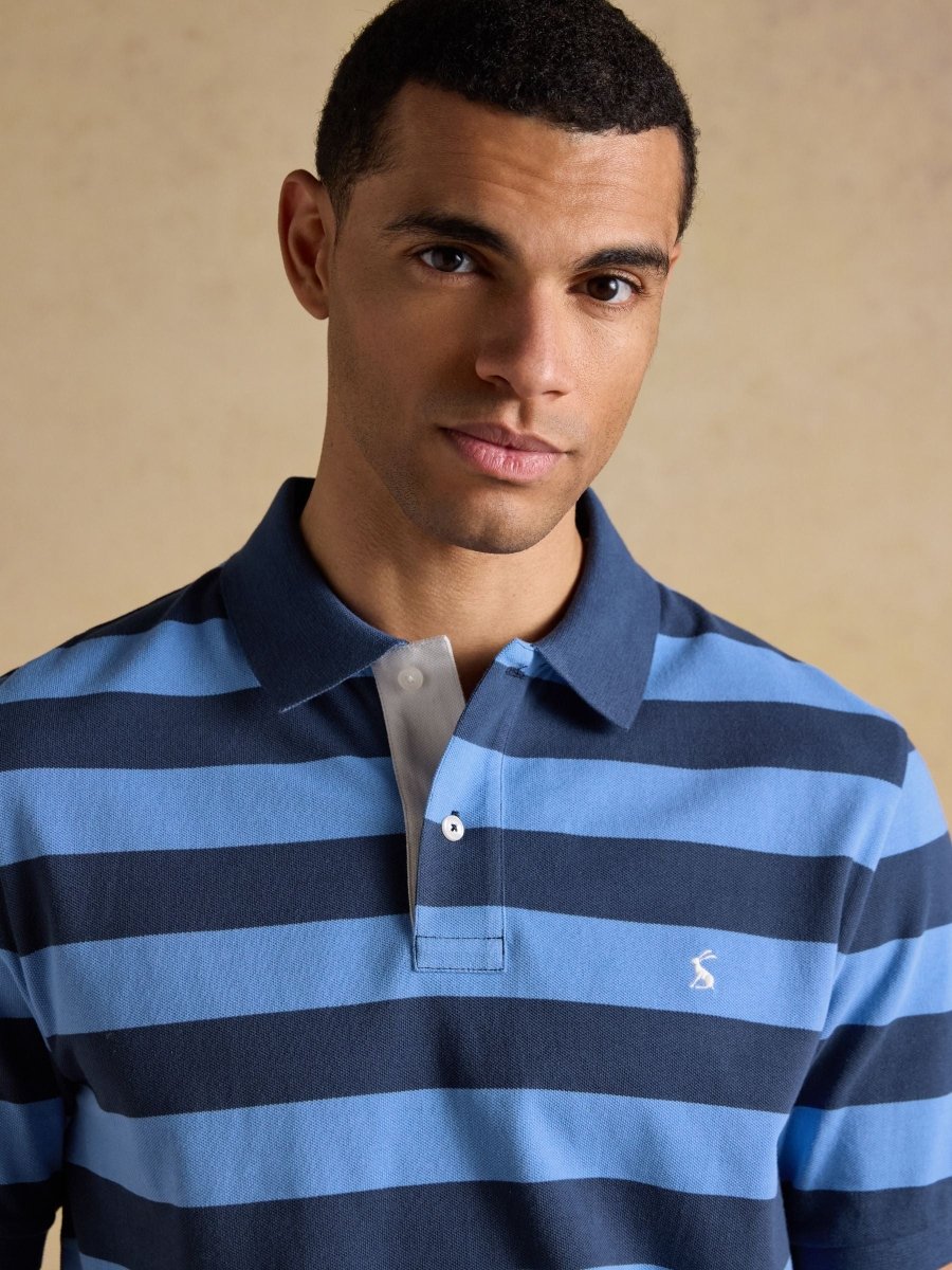Woody Blue & Navy Stripe Cotton Pique Polo Shirt - RUTHERFORD & Co