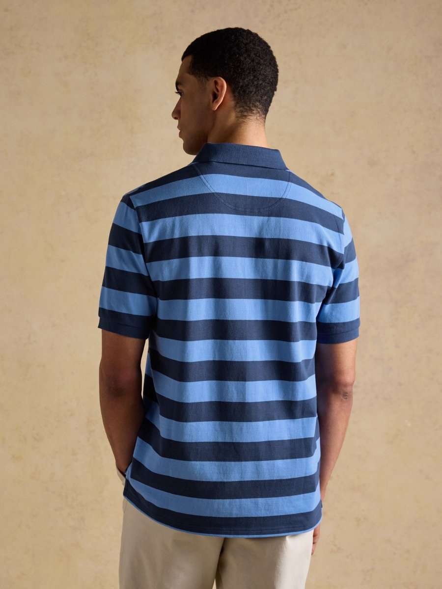 Woody Blue & Navy Stripe Cotton Pique Polo Shirt - RUTHERFORD & Co
