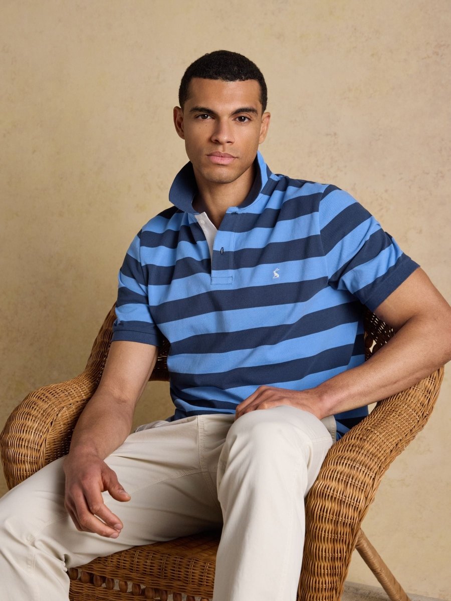 Woody Blue & Navy Stripe Cotton Pique Polo Shirt - RUTHERFORD & Co