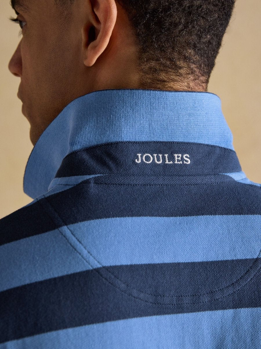 Woody Blue & Navy Stripe Cotton Pique Polo Shirt - RUTHERFORD & Co