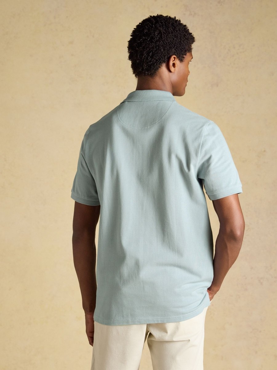 Woody Blue/Grey Cotton Pique Polo Shirt - RUTHERFORD & Co
