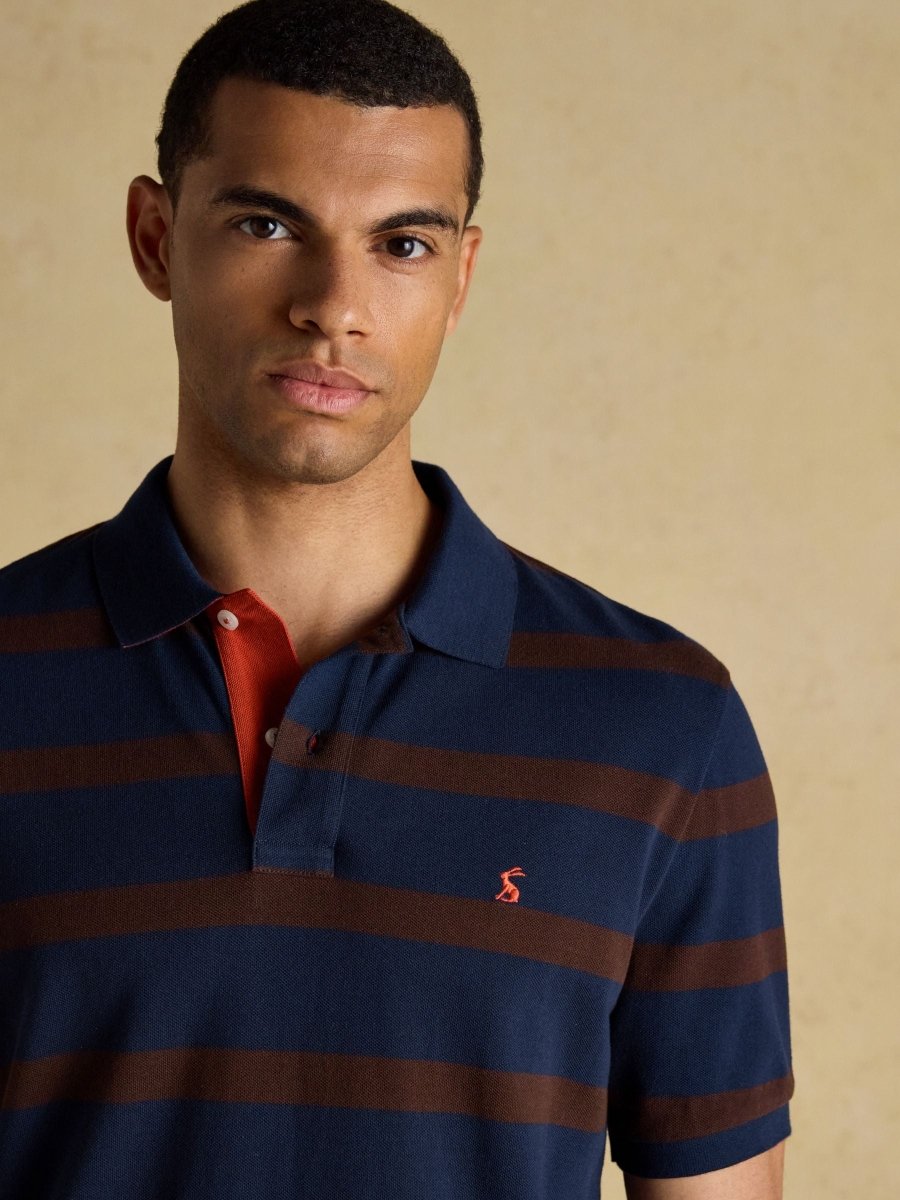 Woody Brown/Navy Cotton Pique Polo Shirt - RUTHERFORD & Co