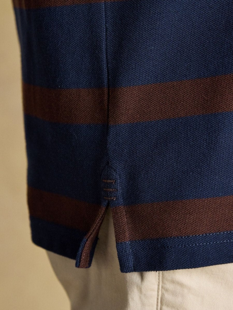 Woody Brown/Navy Cotton Pique Polo Shirt - RUTHERFORD & Co
