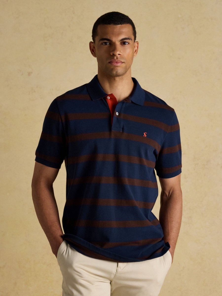 Woody Brown/Navy Cotton Pique Polo Shirt - RUTHERFORD & Co