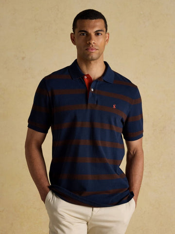 Woody Brown/Navy Cotton Pique Polo Shirt - RUTHERFORD & Co