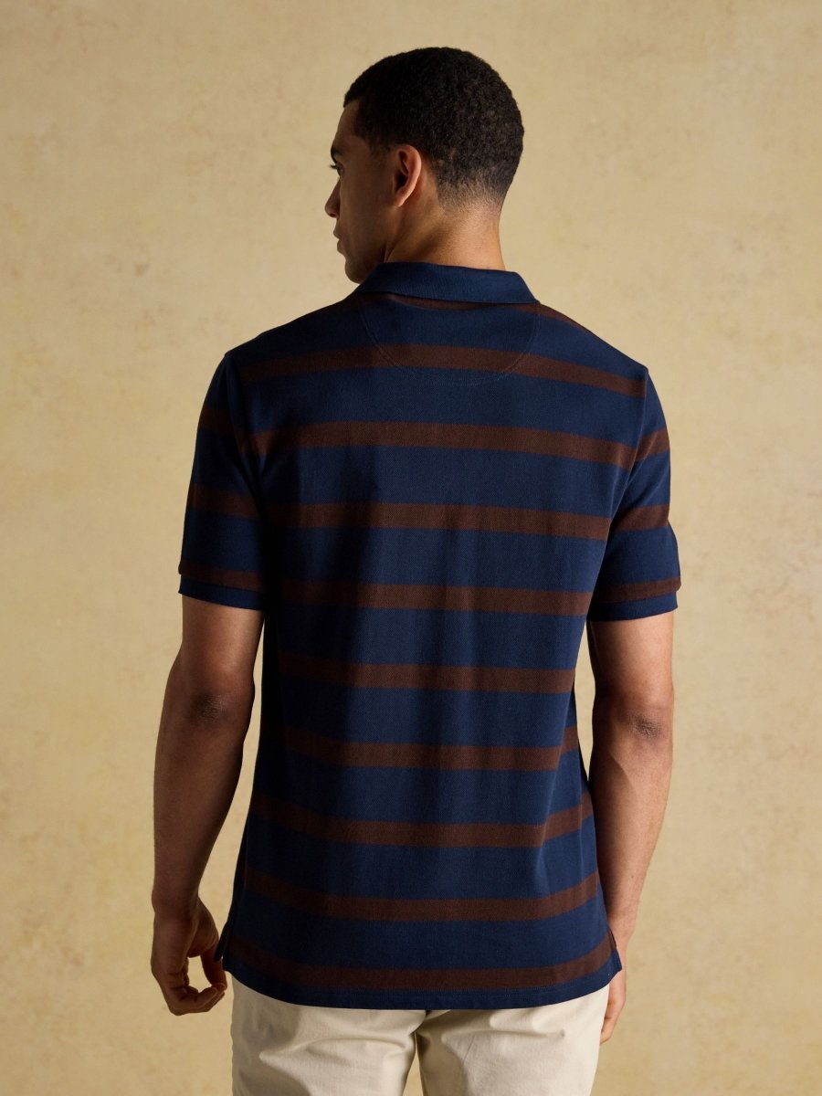 Woody Brown/Navy Cotton Pique Polo Shirt - RUTHERFORD & Co