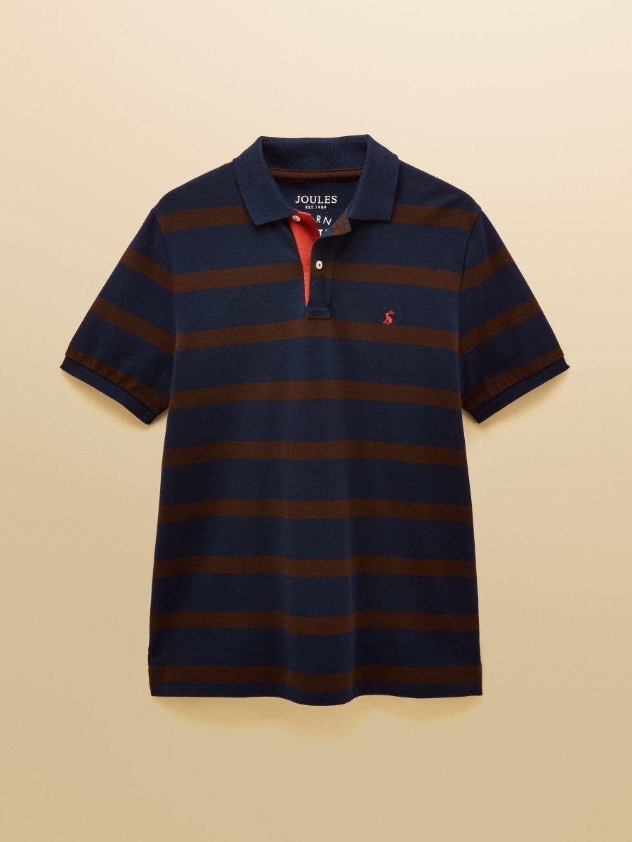 Woody Brown/Navy Cotton Pique Polo Shirt - RUTHERFORD & Co