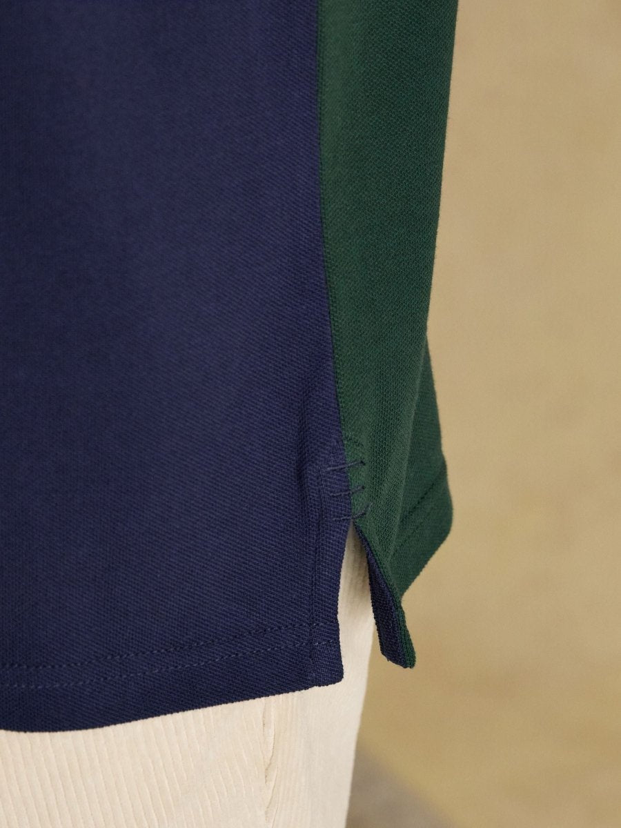 Woody Green/Navy Cotton Pique Polo Shirt - RUTHERFORD & Co