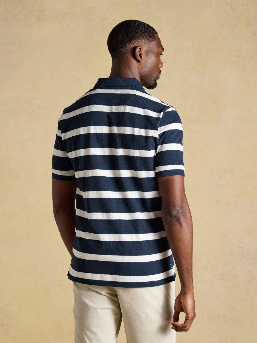 Woody Navy Striped Cotton Pique Polo Shirt - RUTHERFORD & Co