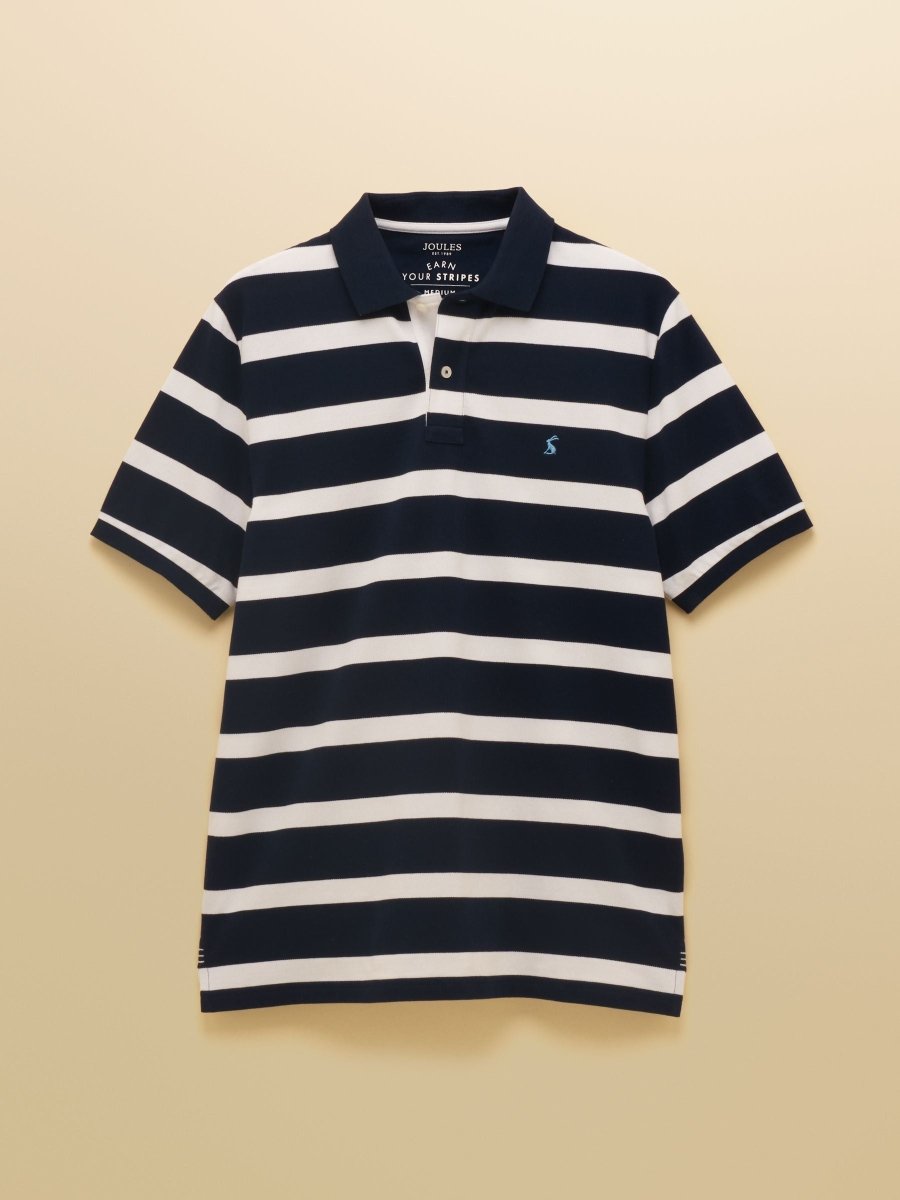 Woody Navy & White Striped Cotton Pique Polo Shirt - RUTHERFORD & Co