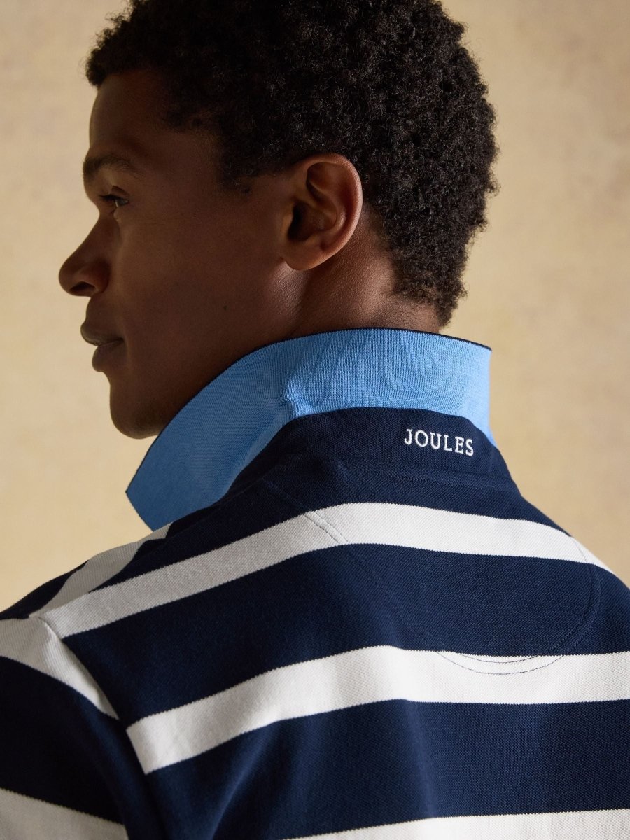 Woody Navy & White Striped Cotton Pique Polo Shirt - RUTHERFORD & Co