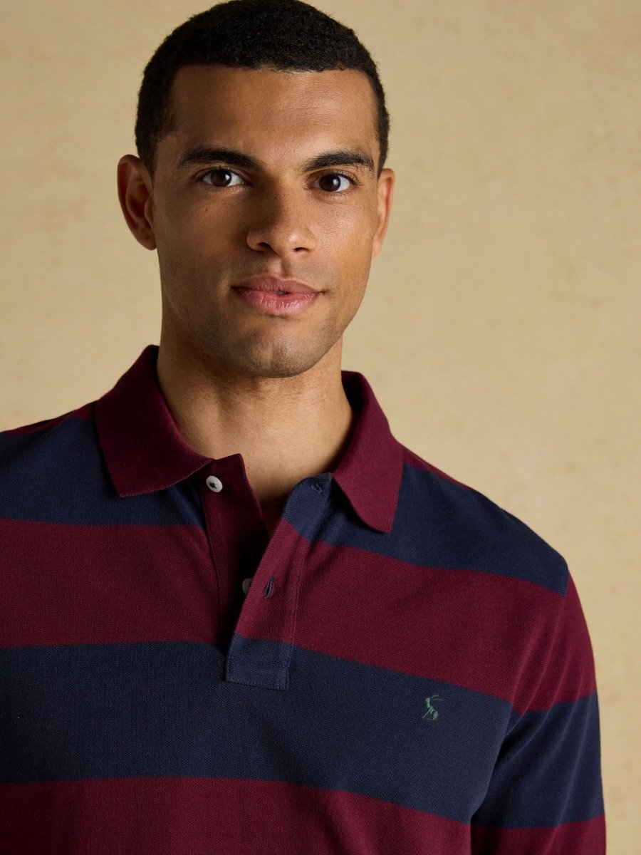 Woody Navy/Burgundy Cotton Pique Polo Shirt - RUTHERFORD & Co