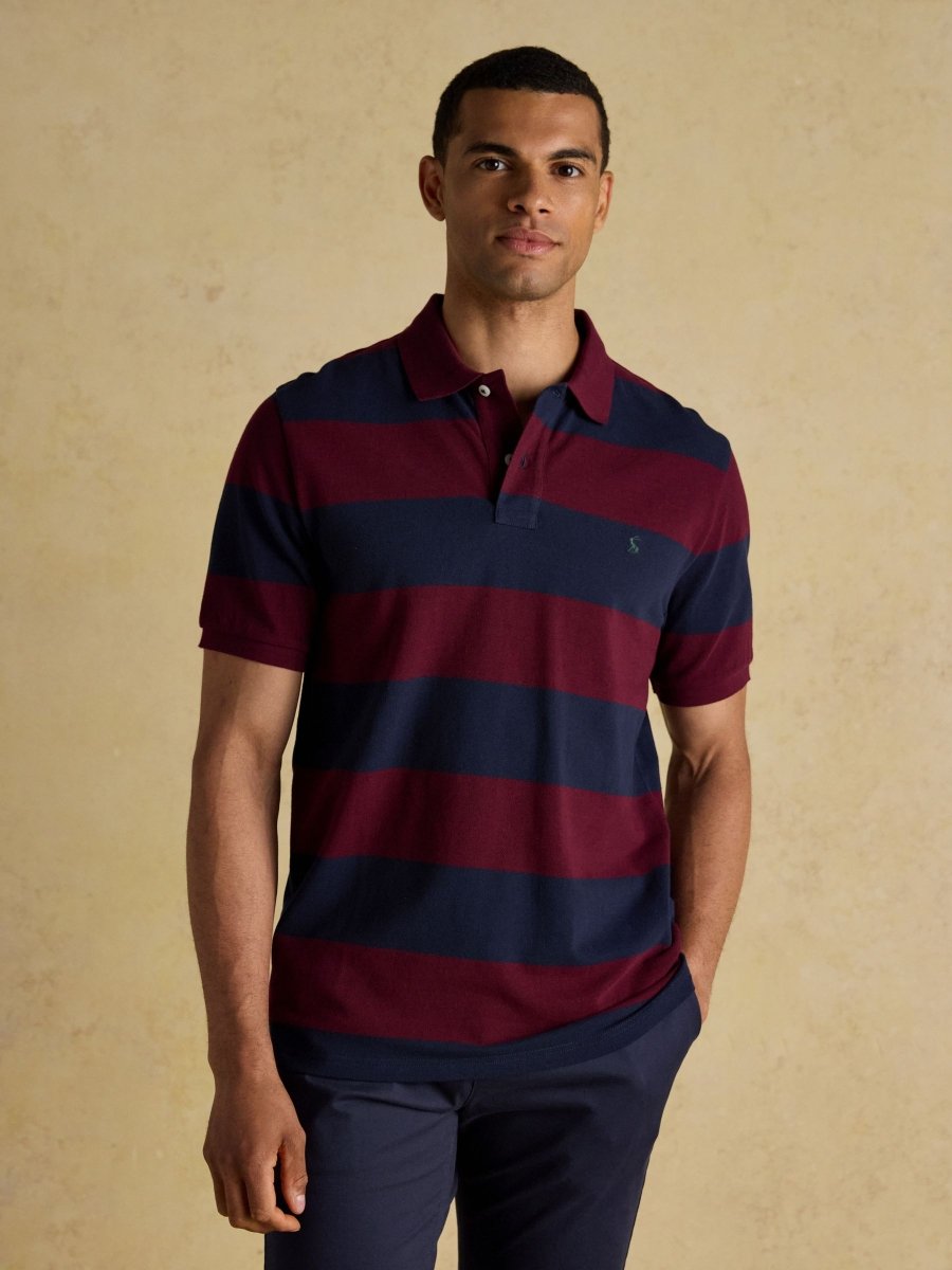 Woody Navy/Burgundy Cotton Pique Polo Shirt - RUTHERFORD & Co