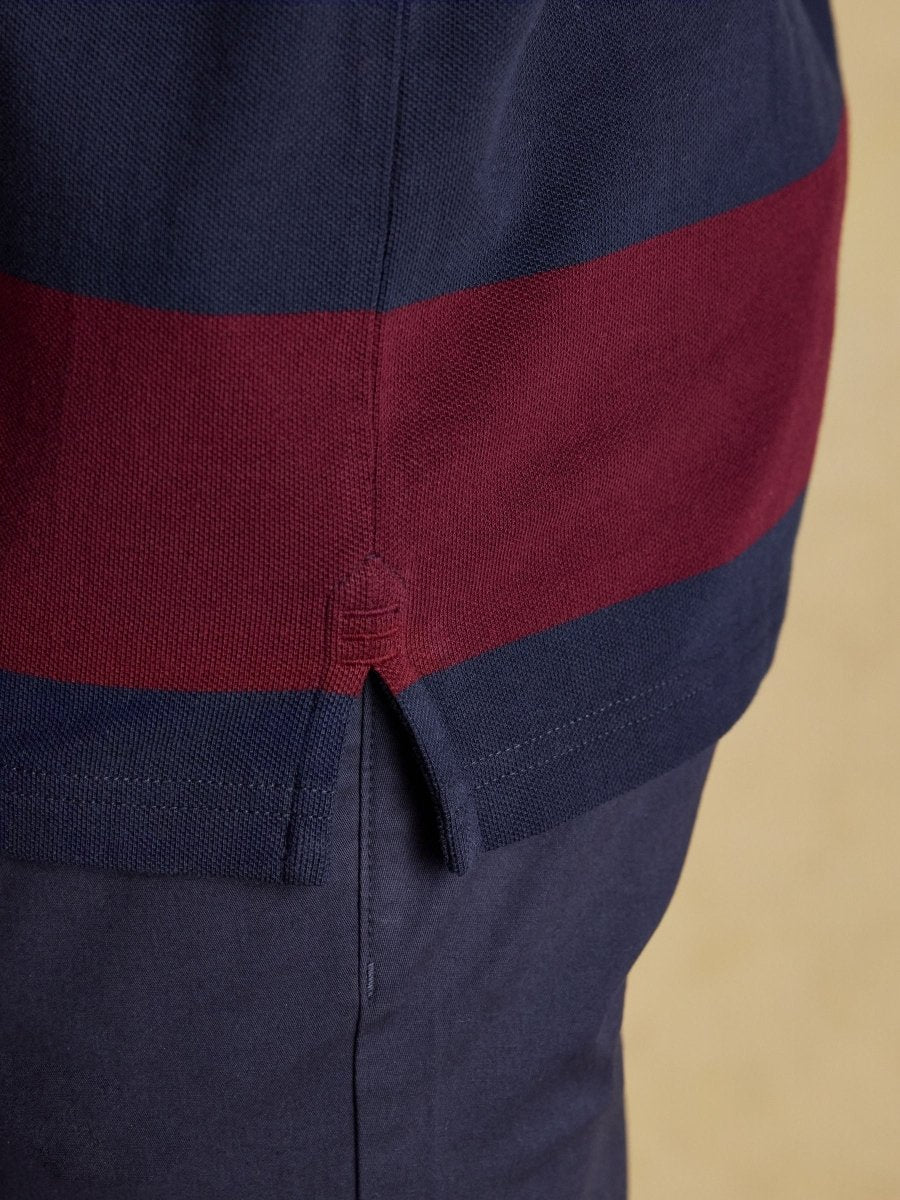 Woody Navy/Burgundy Cotton Pique Polo Shirt - RUTHERFORD & Co