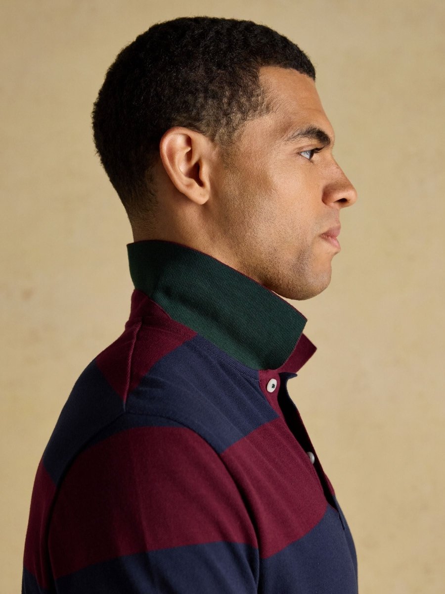 Woody Navy/Burgundy Cotton Pique Polo Shirt - RUTHERFORD & Co