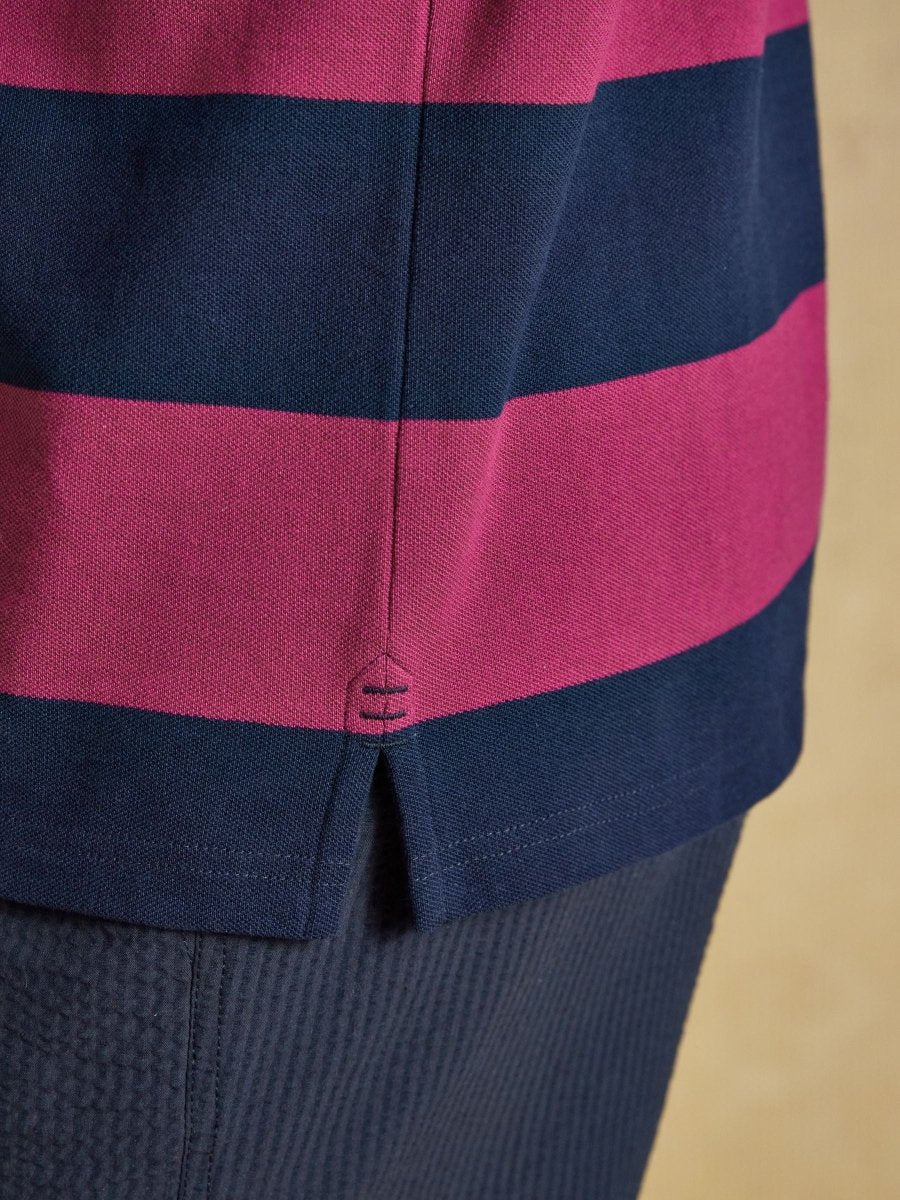 Woody Pink & Navy Striped Short Sleeve Cotton Pique Polo Shirt - RUTHERFORD & Co